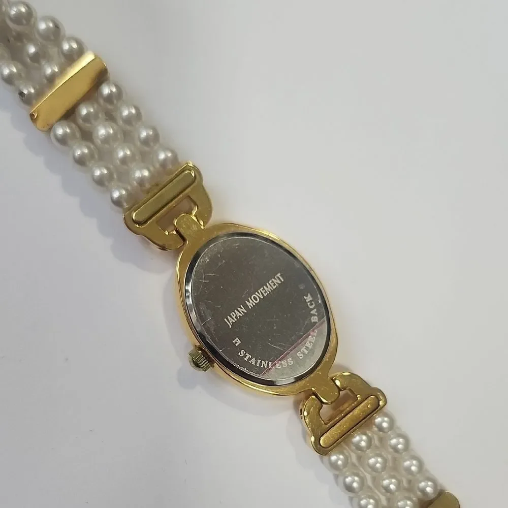 Vintage Gold Tone and Faux Pearl Women's Watch
